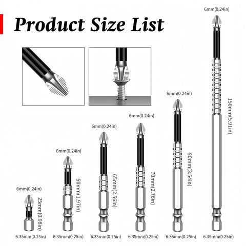 Top Tier Magnetic Drill Bit Kit With Shockproof S2 Alloy Steel Screwdriver Bits And Non Slip Hex Shank For High Torque Impact Driver Jobs And Heavy Duty Electric Drills That Hold Screws Tight During Any Tough Project. 6mm bits, 25-150mm lengths