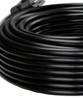 Heavy Duty Outdoor Power Stake With 100 Foot Extension Cord, six socket black electrical cord coiled for outdoor use.