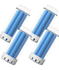 Four blue filter cartridges with white caps for Ultra Absorbent Microfiber Mop Cloths That Trap Dust Hair And Debris For Dry And Wet Mopping.