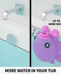 Hot Pink Silicone Bathtub Overflow Drain Cover For A Deeper Soak, octopus design in use on tub, shows increased water level.