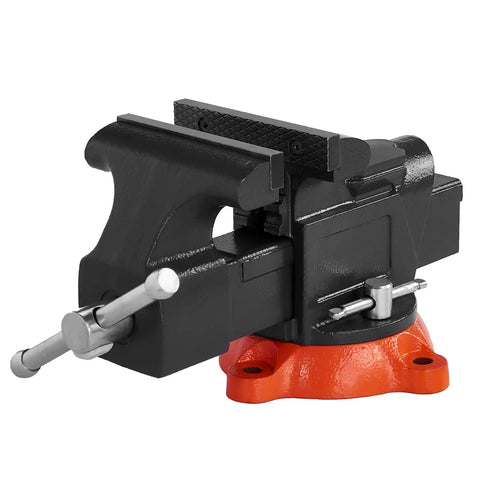 5 Inch Bench Vise With 360 Degree Swivel Locking Base And Anvil, beefy heavy duty ductile iron construction, side view