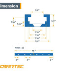 Dimensions of Six 48-Inch Universal T-Track Bars With Double-Cut Profile And Four 3-Inch T-Track Intersection Kits shown