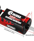 180 Brushed 55T RC Motor With Stainless Steel Pinion for TRX4M Crawler Upgrades, showing dimensions and reverse rotation label
