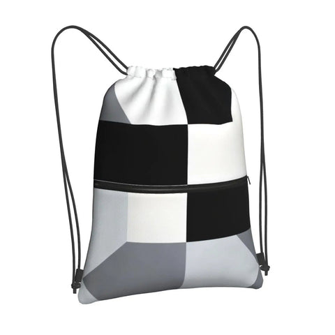 Black And White Piano Key Grid Print Drawstring Gym Bag For Men And Women Dope Unisex Fitness Sack with zip pocket.