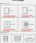 Diagram showing correct handle size for cabinets and wardrobes based on door height and drawer width.