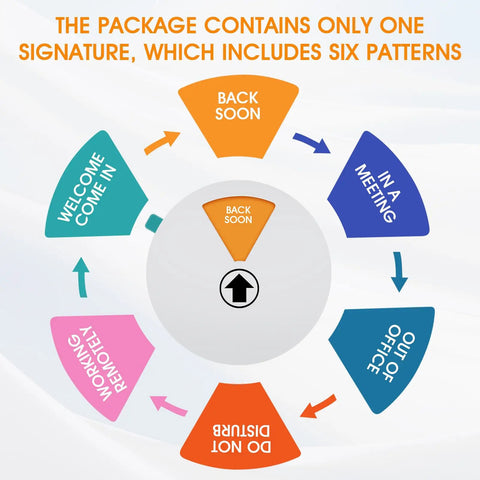 Six Status Six Inch Silver Office Door Sign With Magnetic Or Adhesive Backing Rotating Options Include WFH Working Remotely, Out Of Office, Do Not Disturb, Welcome Come In, Back Soon, In A Meeting For Clear And Quick Office Communication