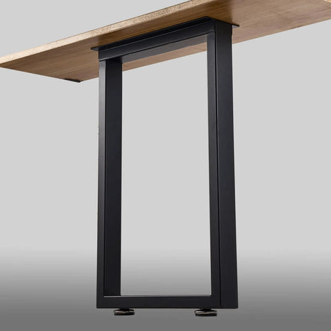 Beefy 30 Inch Metal Table Legs Set Of 2 With Adjustable Feet Pads Black Industrial Grade Support shown under wooden tabletop.