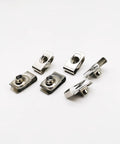 Thirty Pack 1/4 20 Stainless Steel Clip On U Nuts Heavy Duty Panel Fasteners close-up view showing shiny metal finish and thread grip.