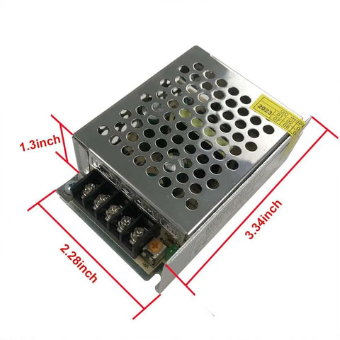 12V 2A DC Transformer Power Supply For 110V To 220V AC Input Converts To Stable 12V DC For Motors And Gadgets Easy Plug And Play Voltage Converter Safe Reliable Power Unit with dimensions labeled