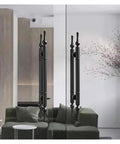 Contemporary Black Push Pull Barn Door Handle Set With H-Shaped Glass And Wood Pulls, for interior and exterior use.