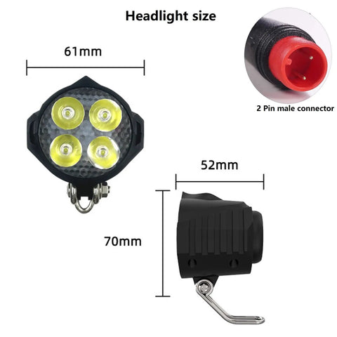 12-60V Ebike LED Headlight With 2 Pin Waterproof Connector 2W 300 Lux High Brightness Front Light For Night Riding On Folding Bikes Mountain Bikes And E Scooters, Super Bright Beam For Safer Commuting