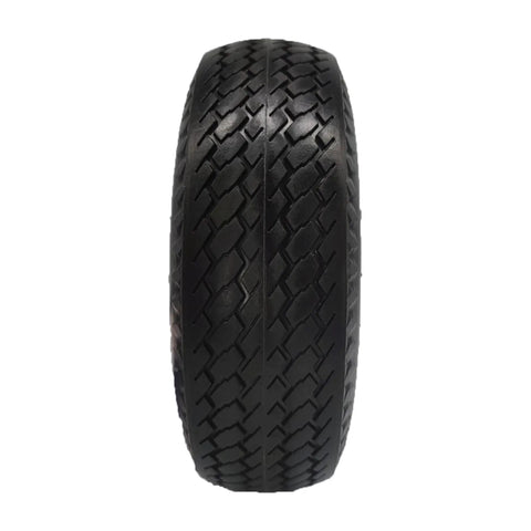 4.10/3.50-4 solid tire replacement in black with tread pattern for hand trucks, wagons, garden carts, wheelbarrows, and dollies set of 2