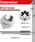 Top Tier M12 X 1.0 Tap And Die Set Featuring Hella Durable Hss 6542 Steel Right Hand Threads For Hardcore Machine Shop Jobs And Heavy Duty Construction Sites Ready To Work, detailed dimensions and sizes.
