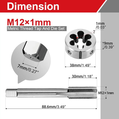 Top Tier M12 X 1.0 Tap And Die Set Featuring Hella Durable Hss 6542 Steel Right Hand Threads For Hardcore Machine Shop Jobs And Heavy Duty Construction Sites Ready To Work, detailed dimensions and sizes.