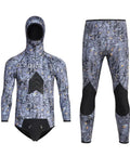 5MM Neoprene Spearfishing Wetsuit With Hood, 2-Piece Camouflage Hunting Diving Suit With Loading Chest Pad For Cool Water Freediving, Snorkeling And Swimming, Silver, XL