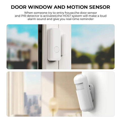 Lock Down Your Spot With This Straightforward Wireless Home Alarm System Featuring Twenty Expandable Door Sensors And Sharp PIR Motion Detectors That Send Slick GSM Alerts Through The Tuya App While Playing Nice With Alexa For Rugged Protection - Close-up of door window sensor and PIR motion detector.