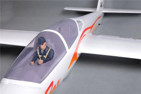 Close-up of Fox Glider V2 RC Airplane With Flaps 91.4 Inch Wingspan Five Channel Brushless Plug And Play PNP Kit cockpit