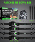 4 Pack Retractable Ratchet Straps 1 Inch x 10 Feet 1650 Pound Break Strength Heavy Duty Self Retracting Tie Down Straps with accessories