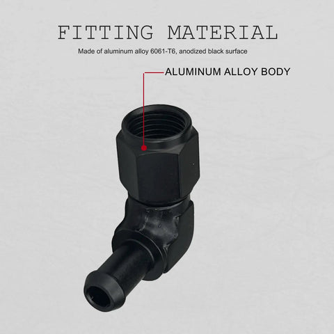 AN8 Female To Three Eighths Inch Hose Barb 90 Degree Swivel Fitting Adapter Aluminum Black Anodized 6061 T6 Pack Of 2 Heavy Duty For Automotive Fuel And Oil Lines, black aluminum 90-degree swivel fitting