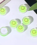 10pcs Circular Bubble Spirit Level for Calibration Picture Frame, round, acrylic bubble levels, bright green bubble surface.