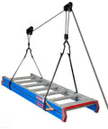 Dual Overhead Ladder Storage Hoist For Garage Or Shed Ceiling Pulley Lift System Holds 125 Lb And Fits Folding Telescoping Extension And Step Ladders Easy Install And Smooth Retrieval