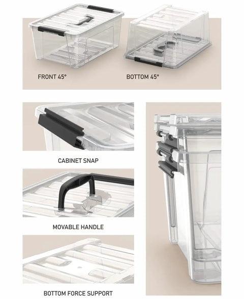 Compact Clear Storage Bins With Secure Latches And Grippy Handles, 6 Pack Plastic Organizer Boxes For Tiny Spaces, 5 Quart Capacity Helps You Keep Your Stash Squared Away And Clutter Free