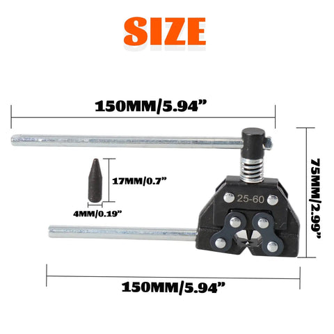 Heavy Duty Roller Chain Breaker Cutter Tool For Motorcycles Bicycles Go Karts And ATVs Fits Chains From 25 To 60 dimensions shown
