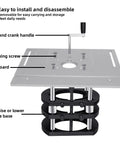 Router Lift Base For Small Milling And Trimming Machines With 4 Jaw Clamping Built Tough From Aluminum Alloy And Stainless Steel, Metal Milling Table Lifting System, Lift Up To 54mm, Clamp Diameter 64 To 66mm Black installed on router table