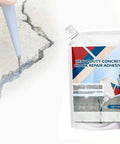 Heavy Duty Concrete Crack Repair Adhesive For Outdoor Use Waterproof And Weather Resistant Crack Filler Dries Fast Seals Concrete Masonry And Stone Cracks Deeply Perfect For DIYers And Renovations Black 200g pouch with application on crack