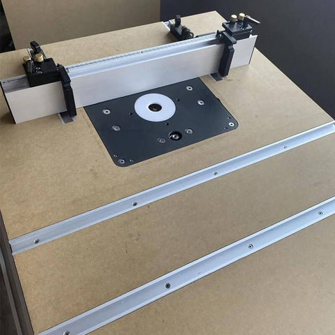 30 Type T Track Aluminum Miter Jig With Stop For Router Table And Bandsaw Projects, installed on a workbench