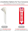 Self Adhesive Fire Extinguisher Sign 12 By 4 Inches Durable PVC Sticker with adhesive and mounting options shown