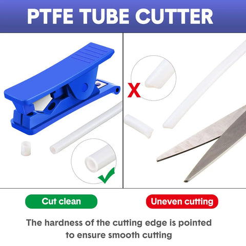 Nine Piece PTFE Tubing Cutter Set For Nylon PVC PU Tubing And Hose Up To Three Quarters Inch OD showcasing clean cut tubing