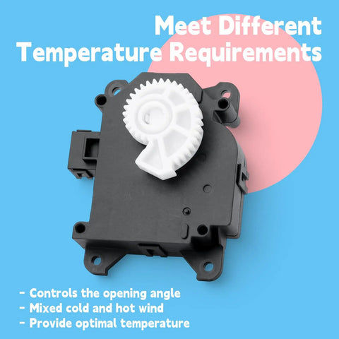 HVAC Blend Door Actuator Featuring Crisp Climate Control And No Sweat Upgrades For Toyota Camry Models and Lexus ES350 Vehicles. Black actuator with white gear.