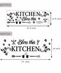 Bless This Kitchen Wall Decor Sticker With Flower Art Removable DIY Vinyl Decal shown in compact and finished sizes.