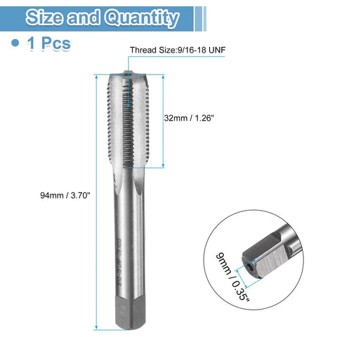Bottoming Hand Tap 9/16-18 UNF Right Hand Thread 2B HSS6542 Bottoming Style With Straight Flutes For Precise Internal Threads 94mm