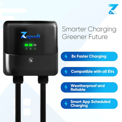 Level 2 EV Charger 40 Amp 240V 9.6kW Smart Wall Mount For Home 25 Foot Cable J1772 NEMA 14 50 Waterproof IP66