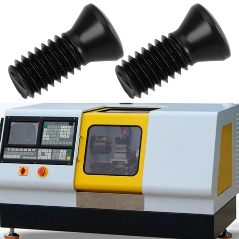 10 Piece Pack Of Heavy Duty Black Carbon Steel M4X10MM Torx Screws Featuring T15 Drive And 12.9 Grade Build shown with CNC lathe machine.