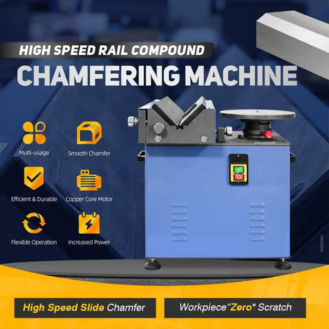 High Speed Electric Chamfering Machine Sfx-D900dg Vertical Compound Bench Top Beveler with Guide Rail for precise 45 degree angle deburring.