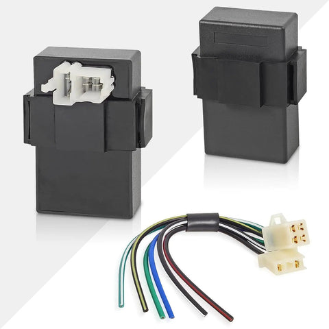 6 Pin DC CDI Box With Connecting Plug High Performance Racing Part For CG125cc 150cc 200cc 250cc Vertical Engine ATV Quad Go Karts Dirt Bike Scooter Plug And Play Quick Install, black rectangular units with wiring harness