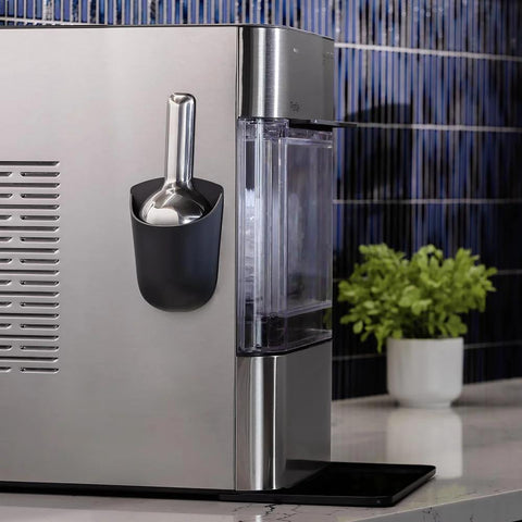 GE Profile Opal 2.0 Nugget Ice Maker, stainless steel with side transparent reservoir and scoop