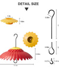 Detail dimensions of Hummingbird Weather Dome Rain Cover With Built In Moat for 11 inch feeders with hooks, red and yellow components.
