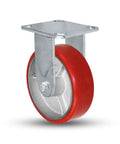 Real Deal 6 Inch Rigid Fixed Caster With Heavy Duty Polyurethane Wheel And 1200 Lb Capacity glides smooth, showcasing sturdy steel mount.