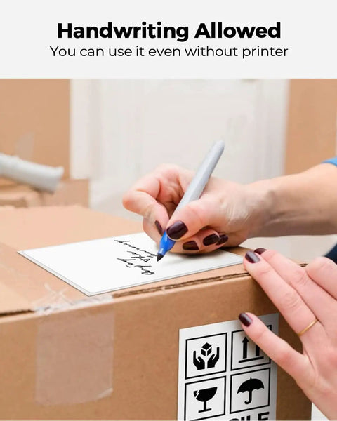 Person writing on 4x6 Thermal Direct Shipping Labels For Fast, Easy Packing, 500 Labels Per Roll, Pro Grade, Works With Most Thermal Printers.
