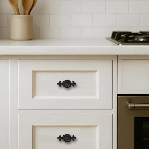 4 Pack Black Cabinet Knobs With Backplates Heavy Duty Mushroom Drawer Pulls For Dressers Cabinets And Bi Fold Doors Vintage Classic Style