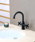 Matte Black Two Handle Bathroom Sink Faucet With 360 Degree Swivel Spout For 1 Hole Vanities Drip Free Ceramic Cartridge Solid Brass Waterway Includes Water Supply Line Easy Install