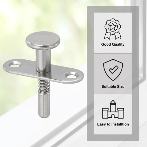 Badass Heavy Duty Spring Loaded Plunger Latches for Cabinets and Furniture Built Tough From Rust Proof Stainless Steel With Rock Solid M4 Mounting Screws Pack of Two Silver, showcasing spring design and solid build.