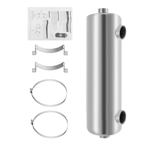 Go To Pool Heat Exchanger With 200000 BTU Per Hour, 304 Stainless Steel, Same Side Port One And A Half Inch FPT Hot Water Heater For Spas Pools And Hot Tubs, Built Tough For Steady Warmth