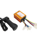 Brushed Electric Bike Controller 36V 350W with aluminum housing, throttle grip kit for scooter, visible colorful wiring