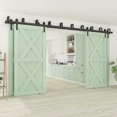 11Ft Four Doors Double Track Bypass Sliding Barn Door Hardware Kit Hardware Only No Doors Included Stainless Steel Rails