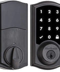Slick Keyless Entry Touchscreen Smartcode Electronic Deadbolt Rocking Smartkey Security and Zigbee 3 Tech in a Smooth Venetian Bronze Finish, displaying keypad and lock